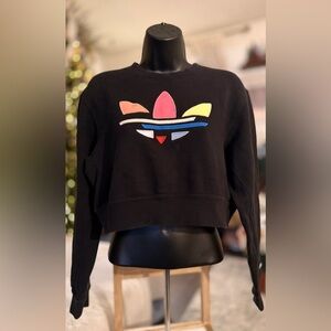 Adidas Black Crew Neck Cropped Sweater with Colorful Logo